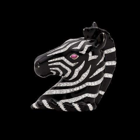 Verdura Diamond & Enamel Zebra Brooch
