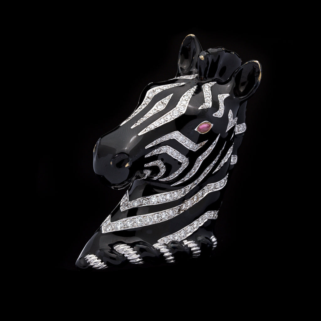 Verdura Diamond & Enamel Zebra Brooch
