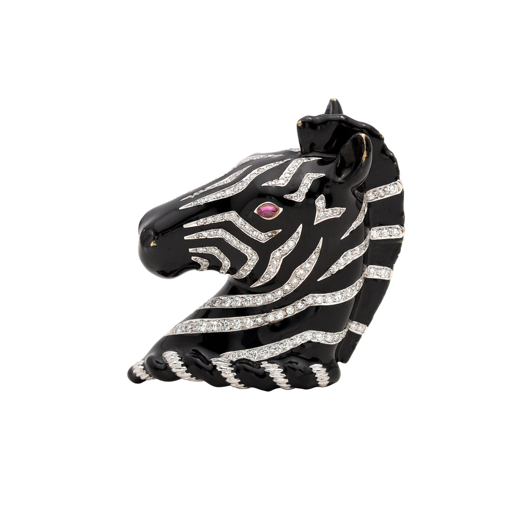 Verdura Diamond & Enamel Zebra Brooch