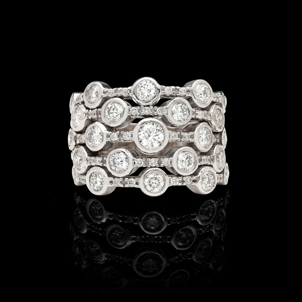 Diamond & White Gold Five Row Stacked Ring