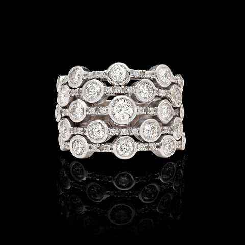 Diamond & White Gold Five Row Stacked Ring
