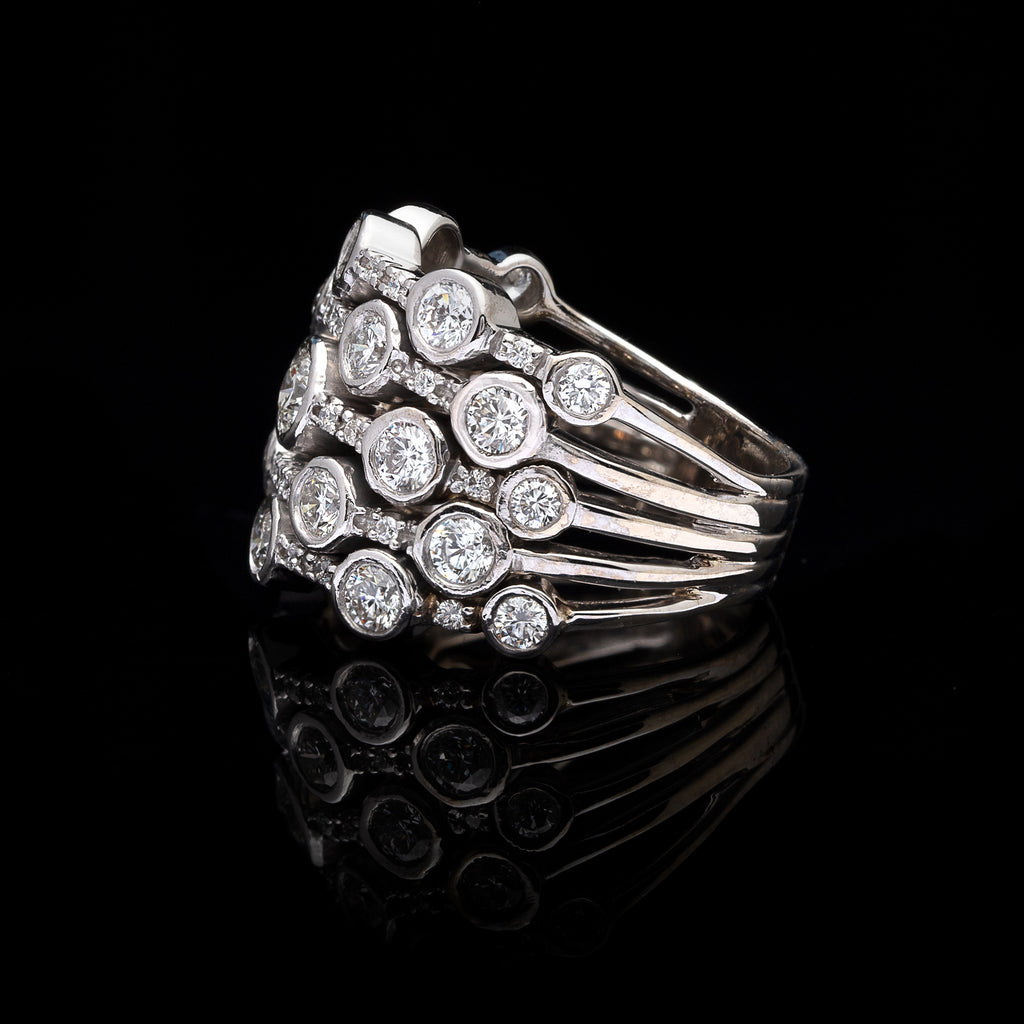 Diamond & White Gold Five Row Stacked Ring