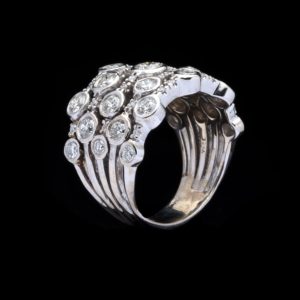 Diamond & White Gold Five Row Stacked Ring