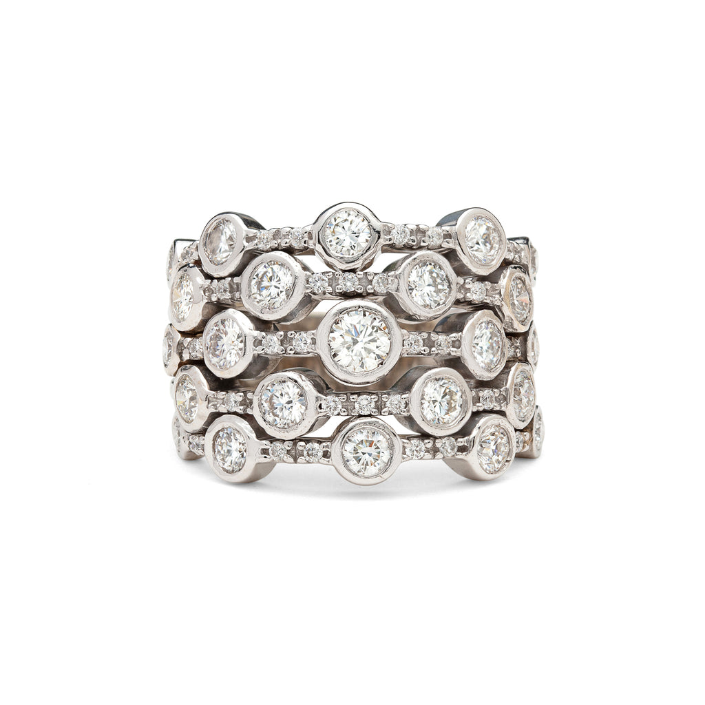 Diamond & White Gold Five Row Stacked Ring