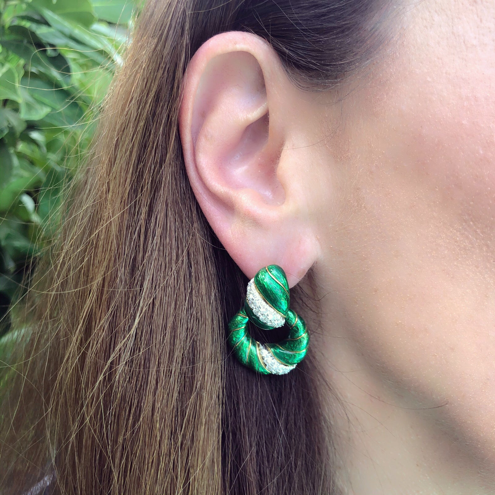 Vintage Webb Diamond & Enamel Dooknocker Earrings circa 1980