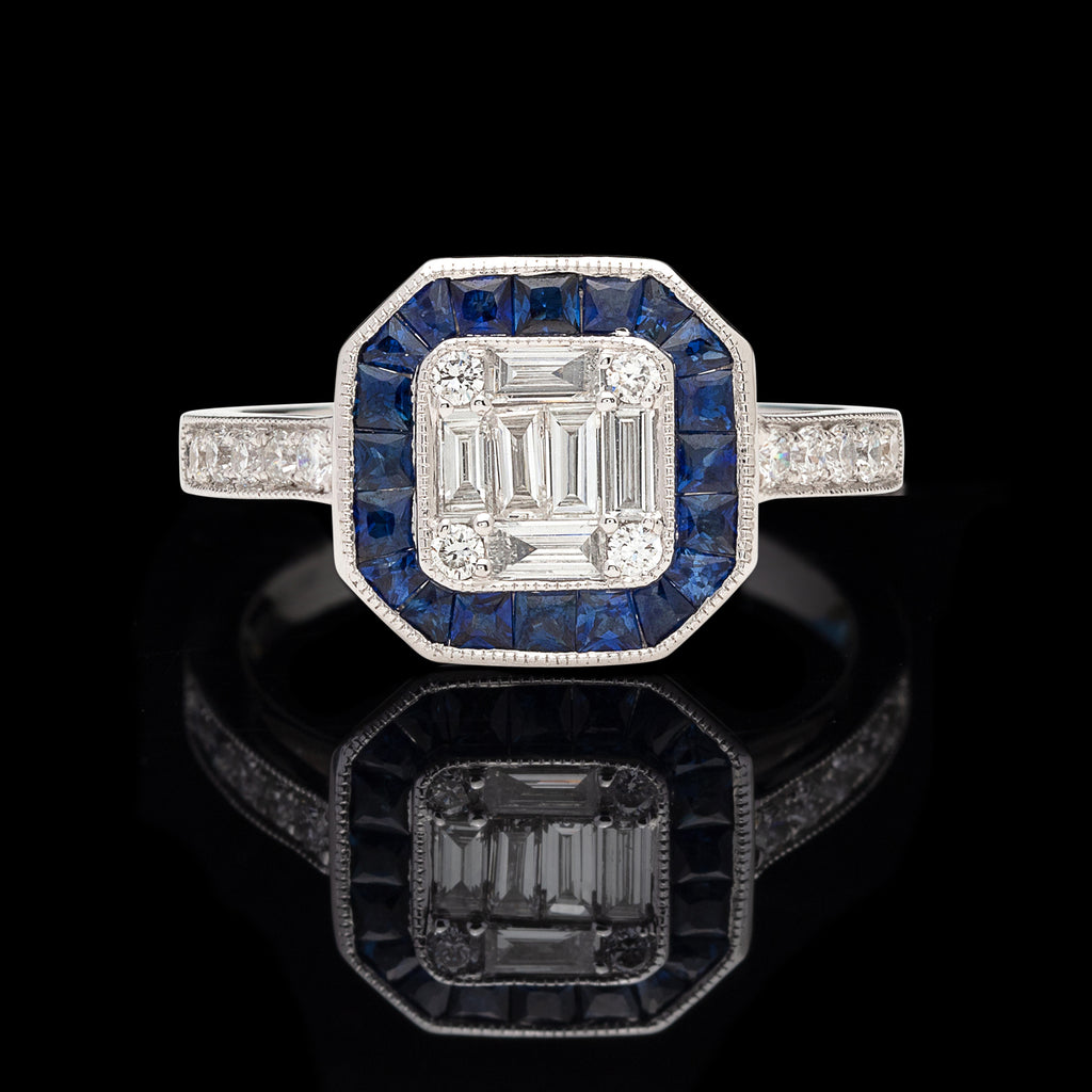 Diamond and Sapphire Deco Style Ring