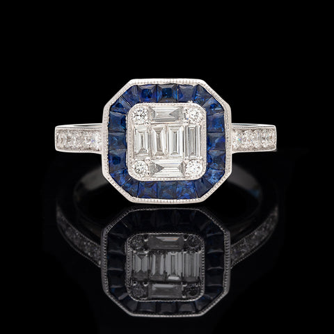 Diamond and Sapphire Deco Style Ring