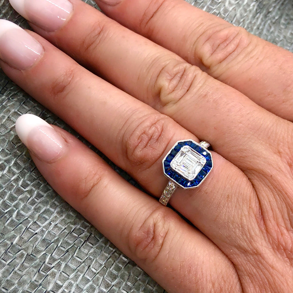 Diamond and Sapphire Deco Style Ring