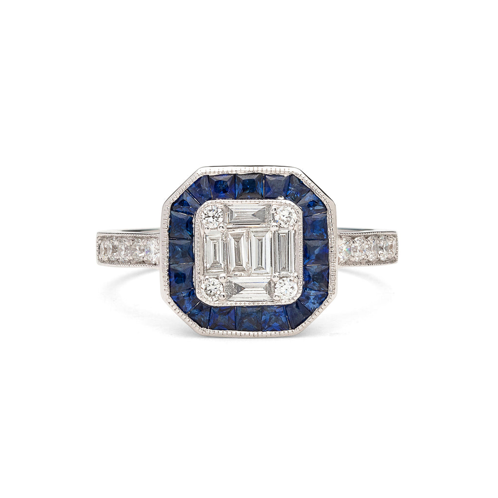Diamond and Sapphire Deco Style Ring