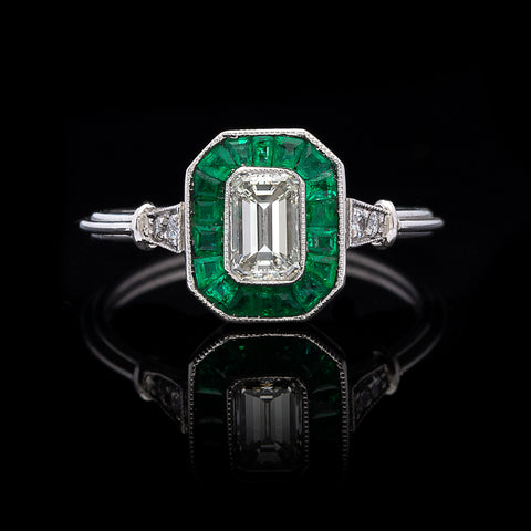 Diamond and Emerald Deco Style Ring