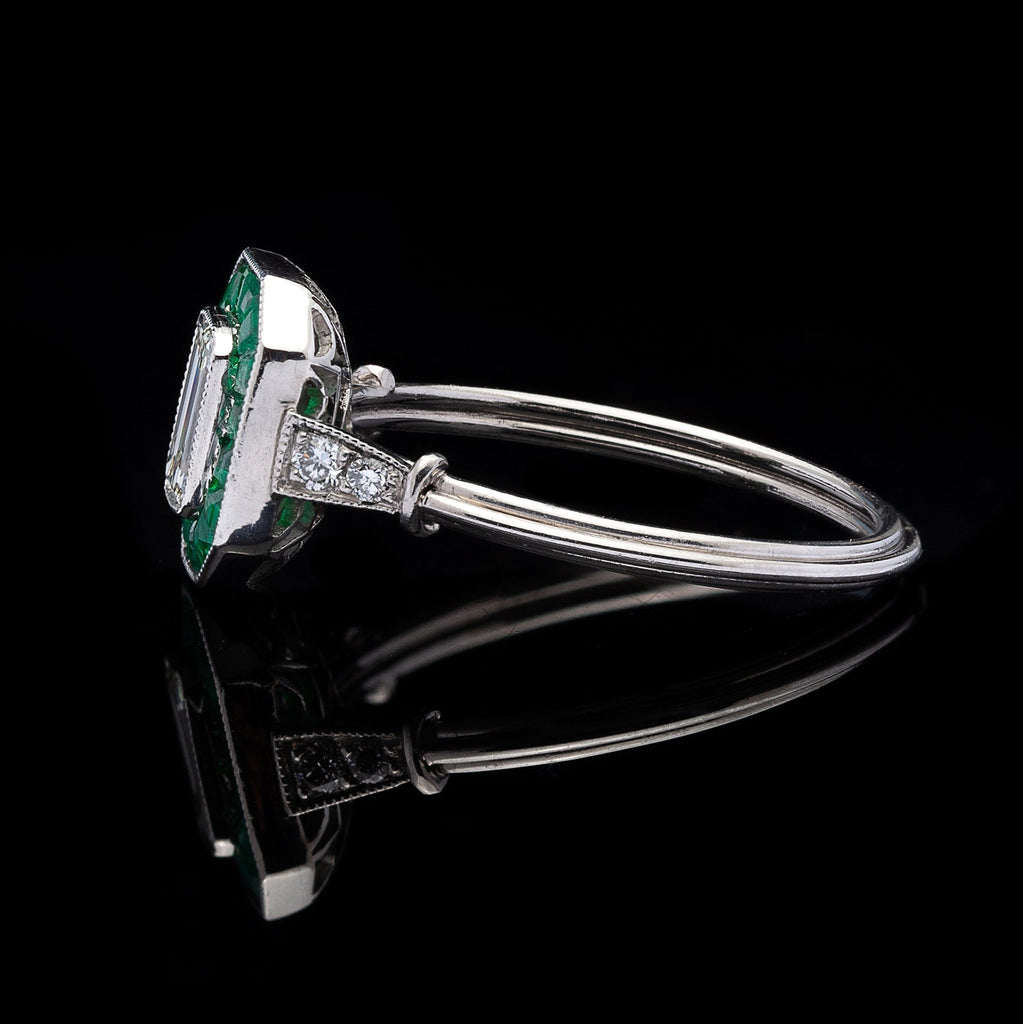Diamond and Emerald Deco Style Ring