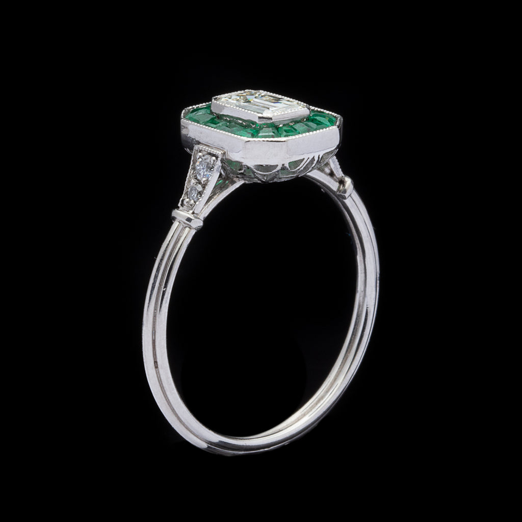 Diamond and Emerald Deco Style Ring