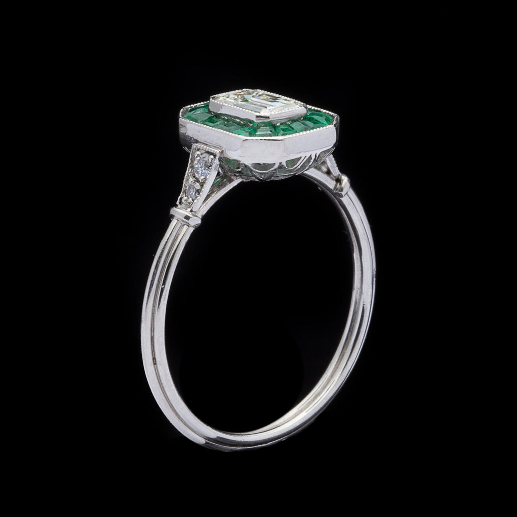 Diamond and Emerald Deco Style Ring