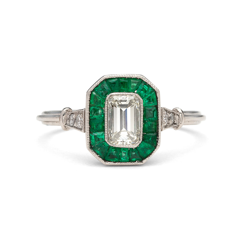 Diamond and Emerald Deco Style Ring