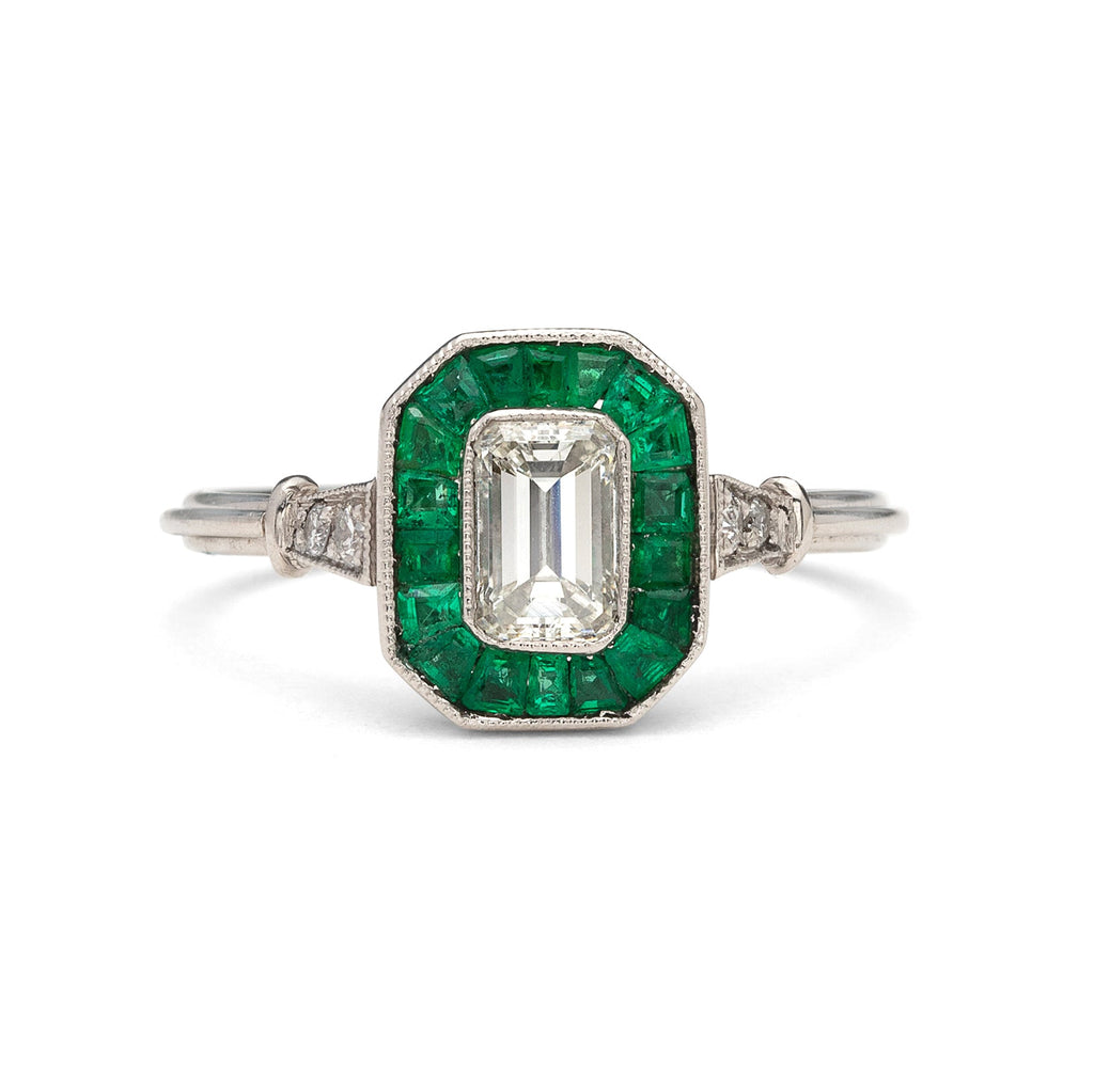Diamond and Emerald Deco Style Ring