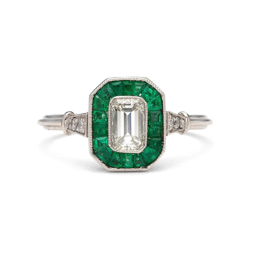 Diamond and Emerald Deco Style Ring