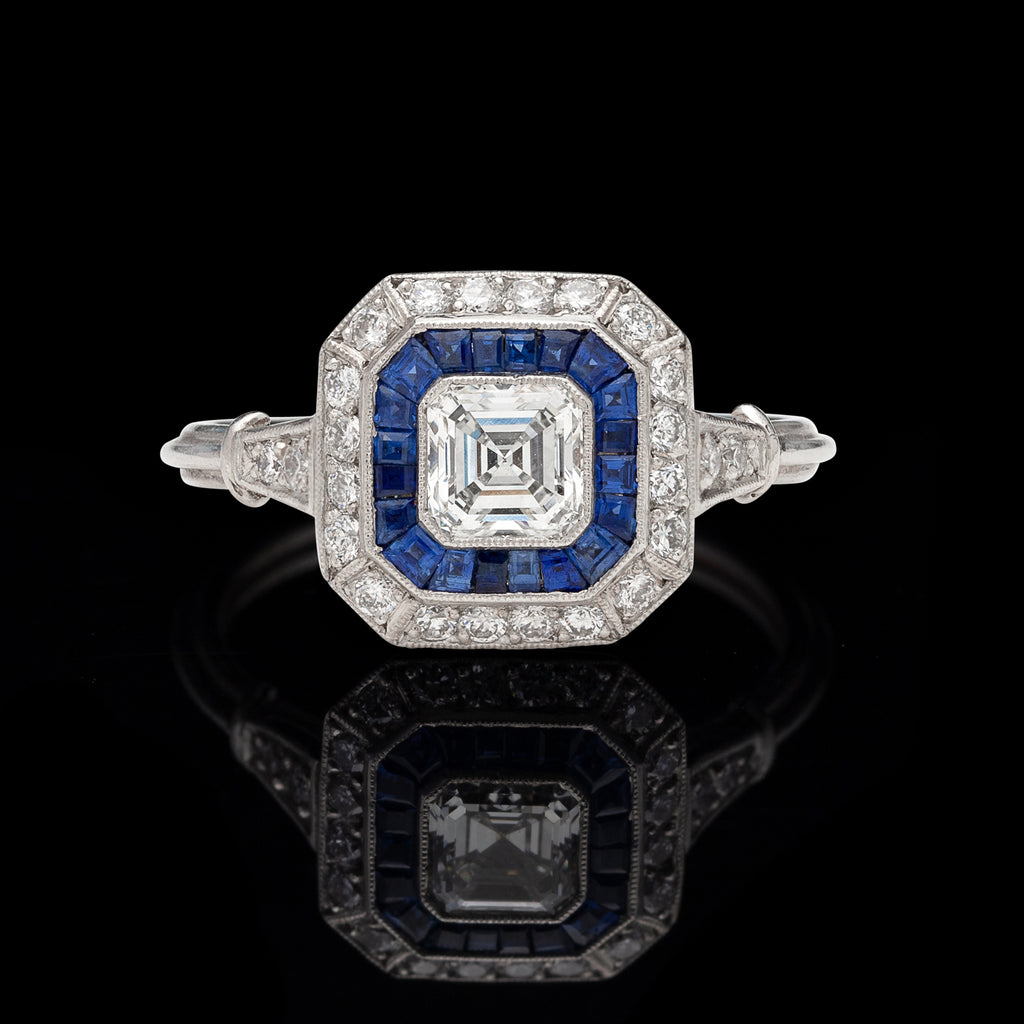 Diamond Sapphire Deco Style Ring