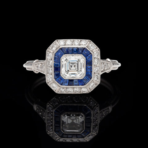 Diamond Sapphire Deco Style Ring