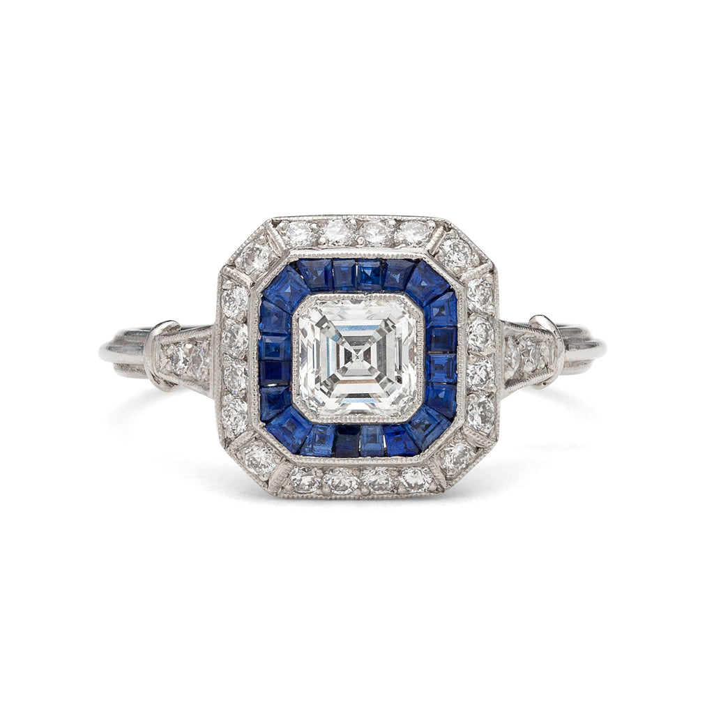 Diamond Sapphire Deco Style Ring