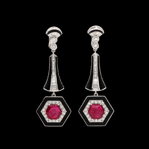 Salavetti Ruby Diamond & Enamel Drop Earrings