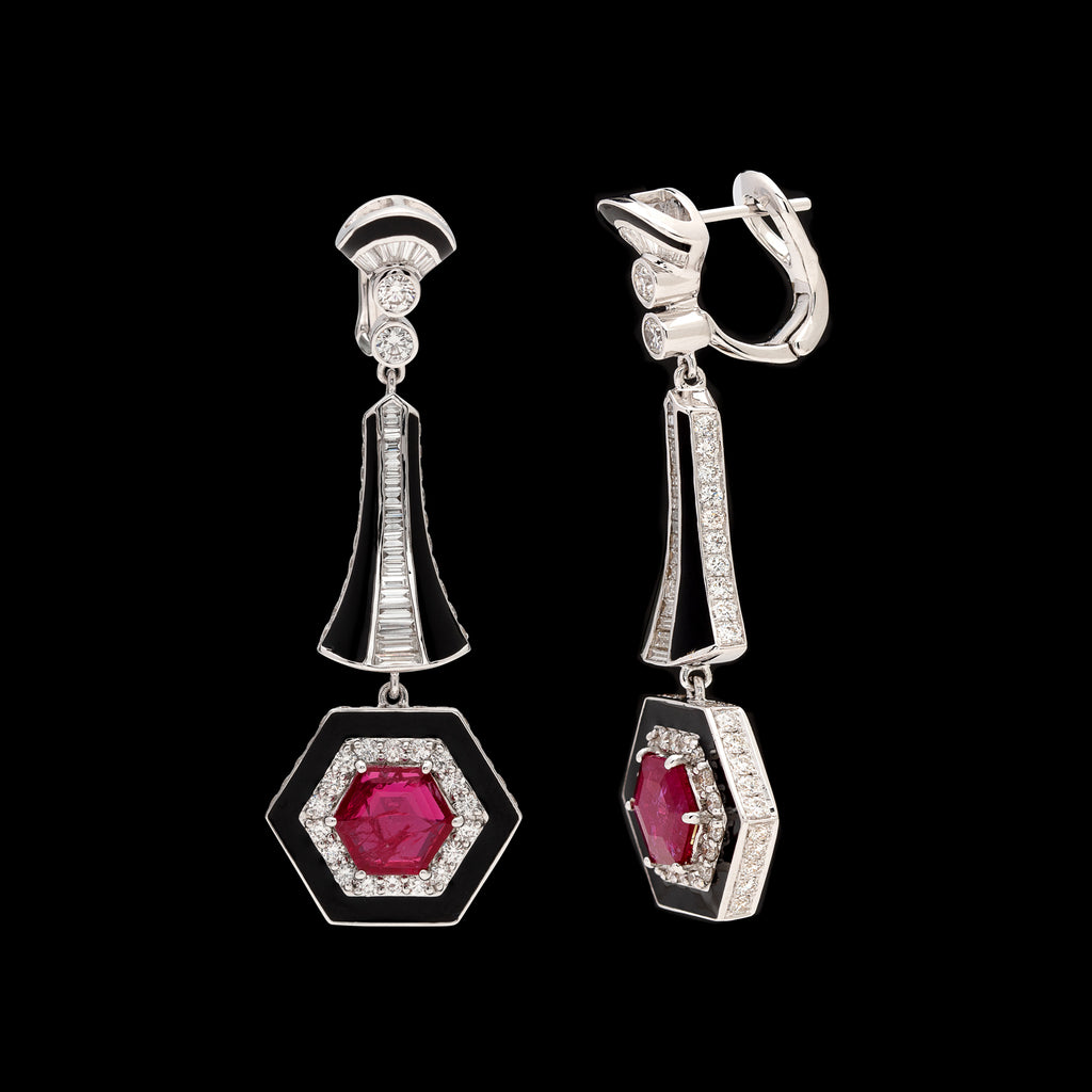 Salavetti Ruby Diamond & Enamel Drop Earrings