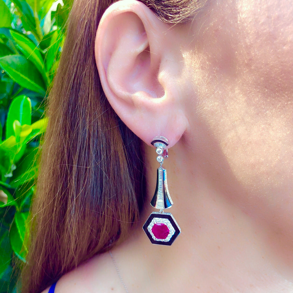 Salavetti Ruby Diamond & Enamel Drop Earrings