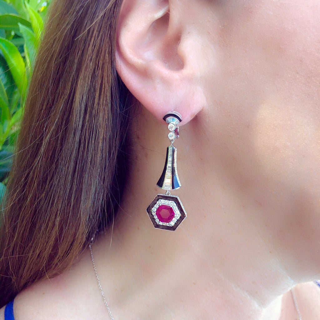 Salavetti Ruby Diamond & Enamel Drop Earrings