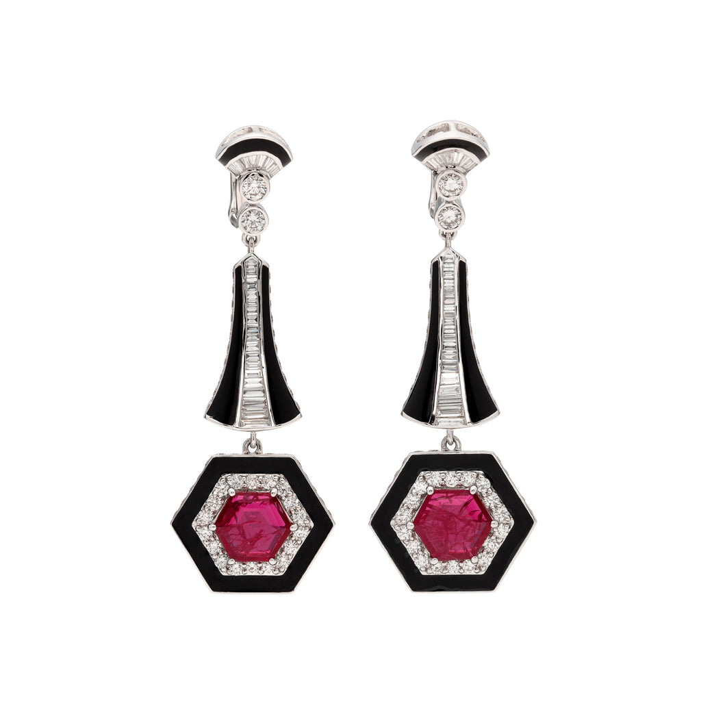 Salavetti Ruby Diamond & Enamel Drop Earrings