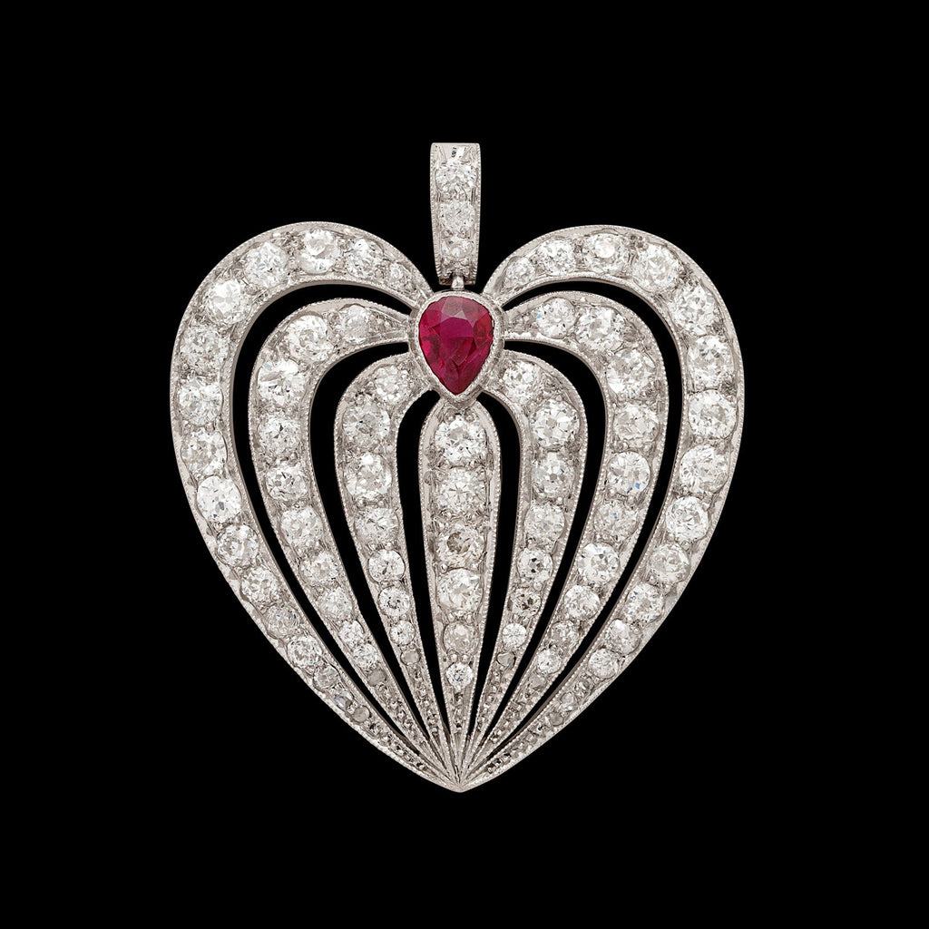Antique Ruby and Diamond Platinum Pendant