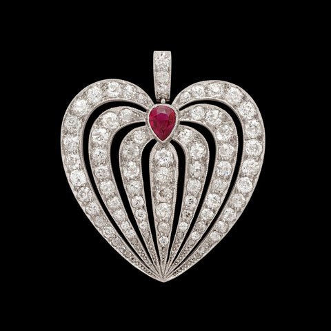 Antique Ruby and Diamond Platinum Pendant
