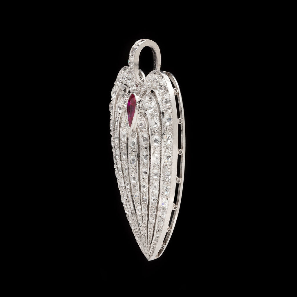 Antique Ruby and Diamond Platinum Pendant