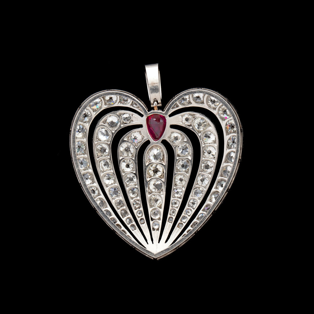 Antique Ruby and Diamond Platinum Pendant