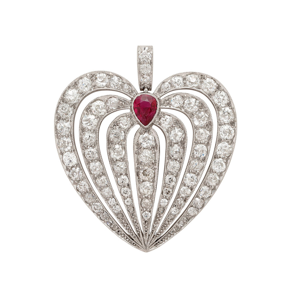 Antique Ruby and Diamond Platinum Pendant