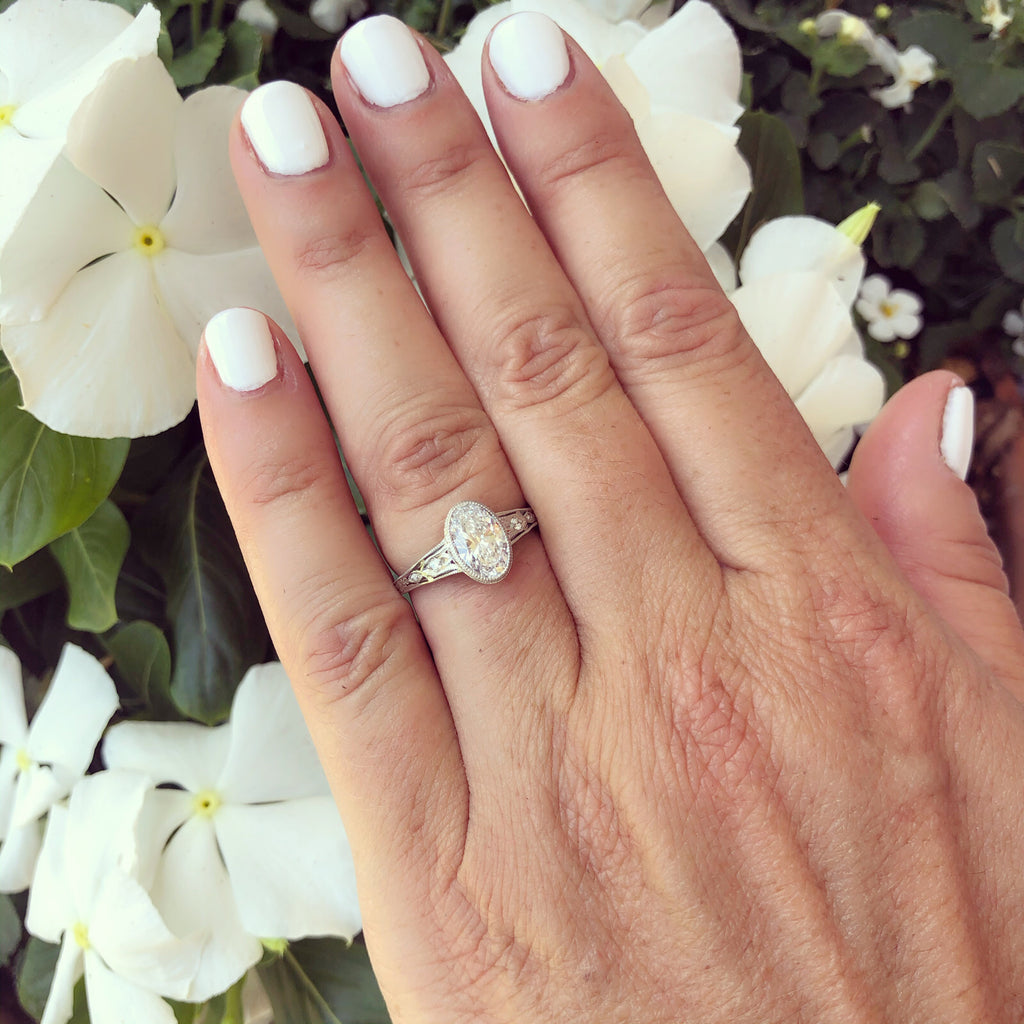 Oval Cut Diamond Art Deco Style Engagement Ring