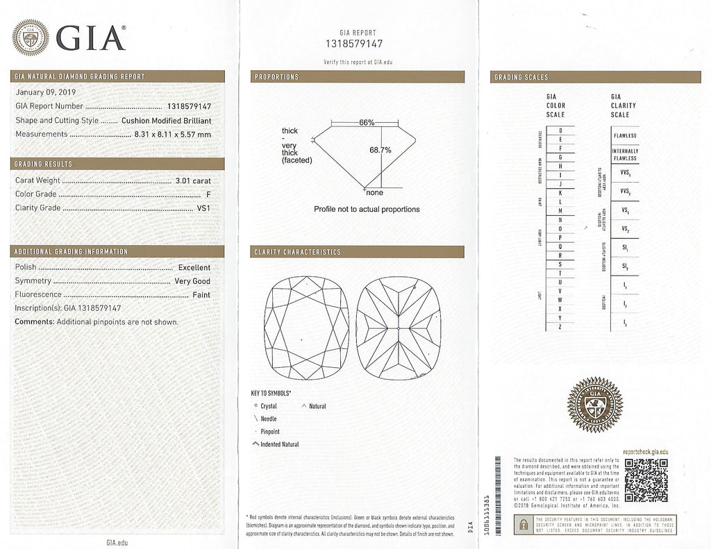 GIA 3.01-ct. F/VS1 Cushion Diamond Ring