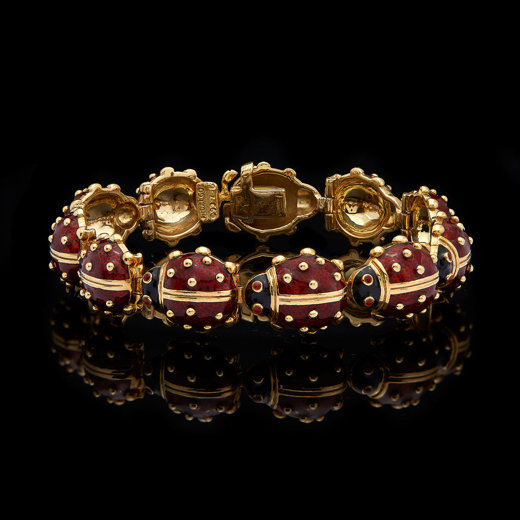 Hidalgo 18k Gold &  Enamel Lady Bug Bracelet