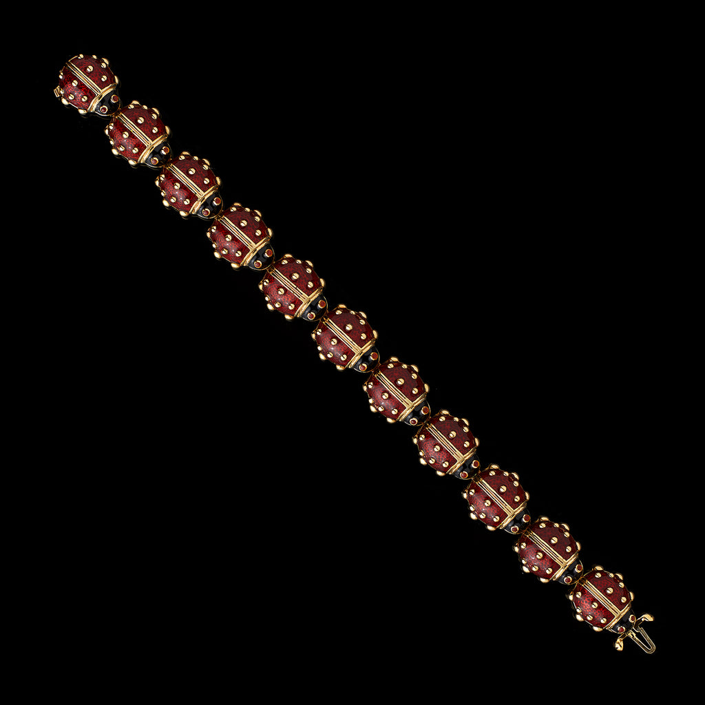 Hidalgo 18k Gold &  Enamel Lady Bug Bracelet