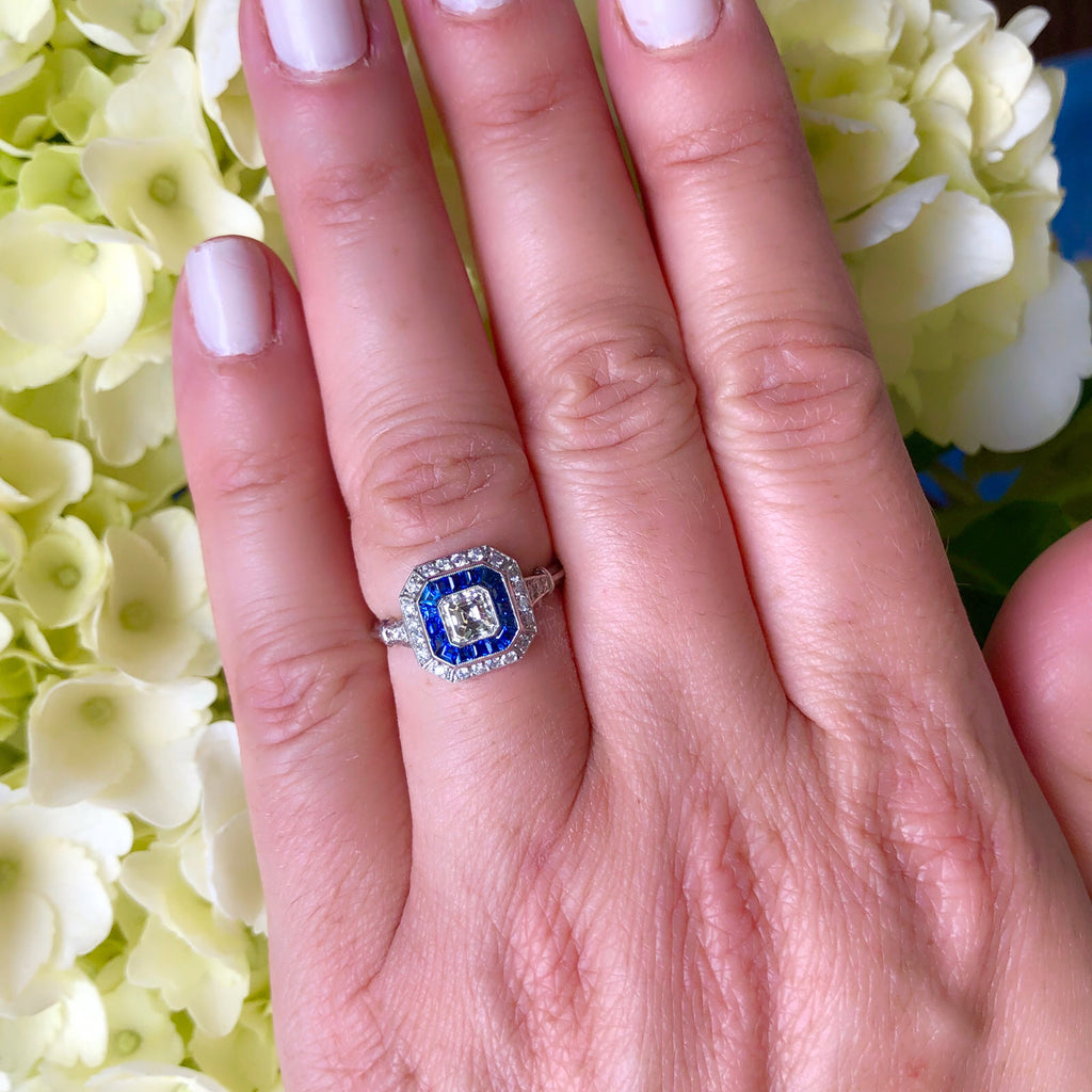 Diamond Sapphire Deco Style Ring