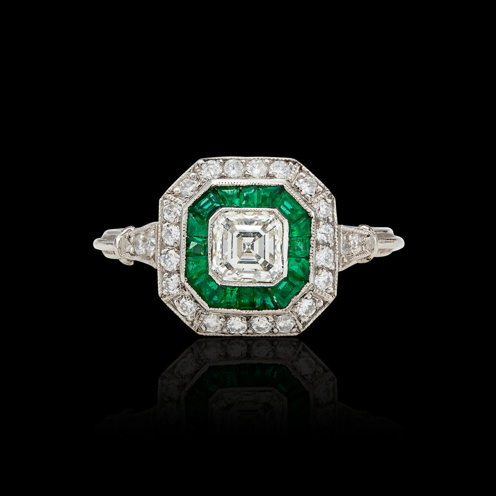 Art Deco Style Diamond & Emerald Ring