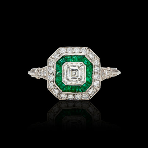 Art Deco Style Diamond & Emerald Ring