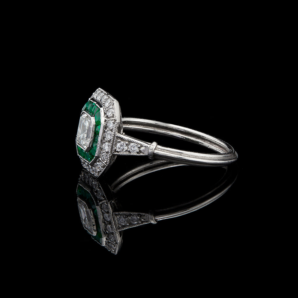 Art Deco Style Diamond & Emerald Ring
