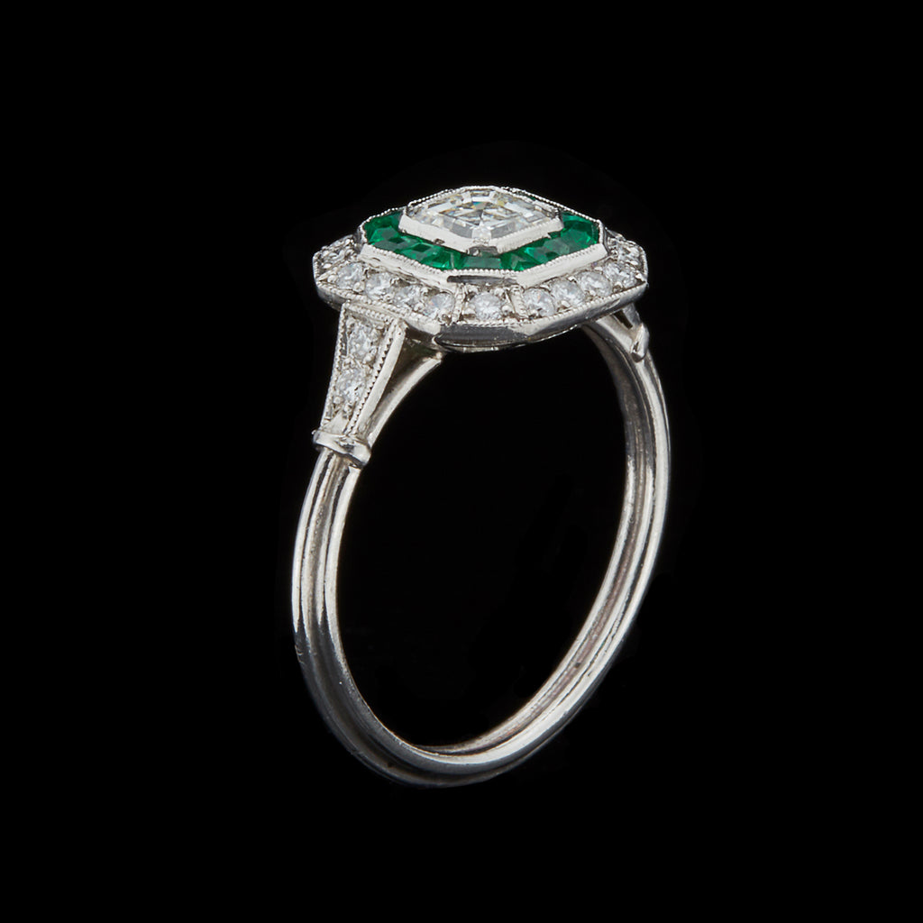 Art Deco Style Diamond & Emerald Ring