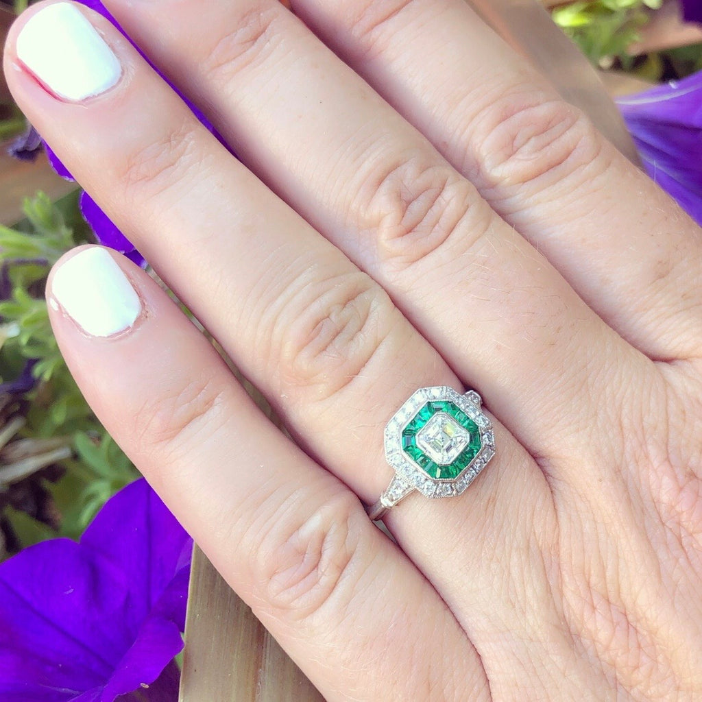 Art Deco Style Diamond & Emerald Ring