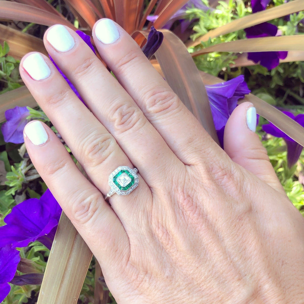 Art Deco Style Diamond & Emerald Ring