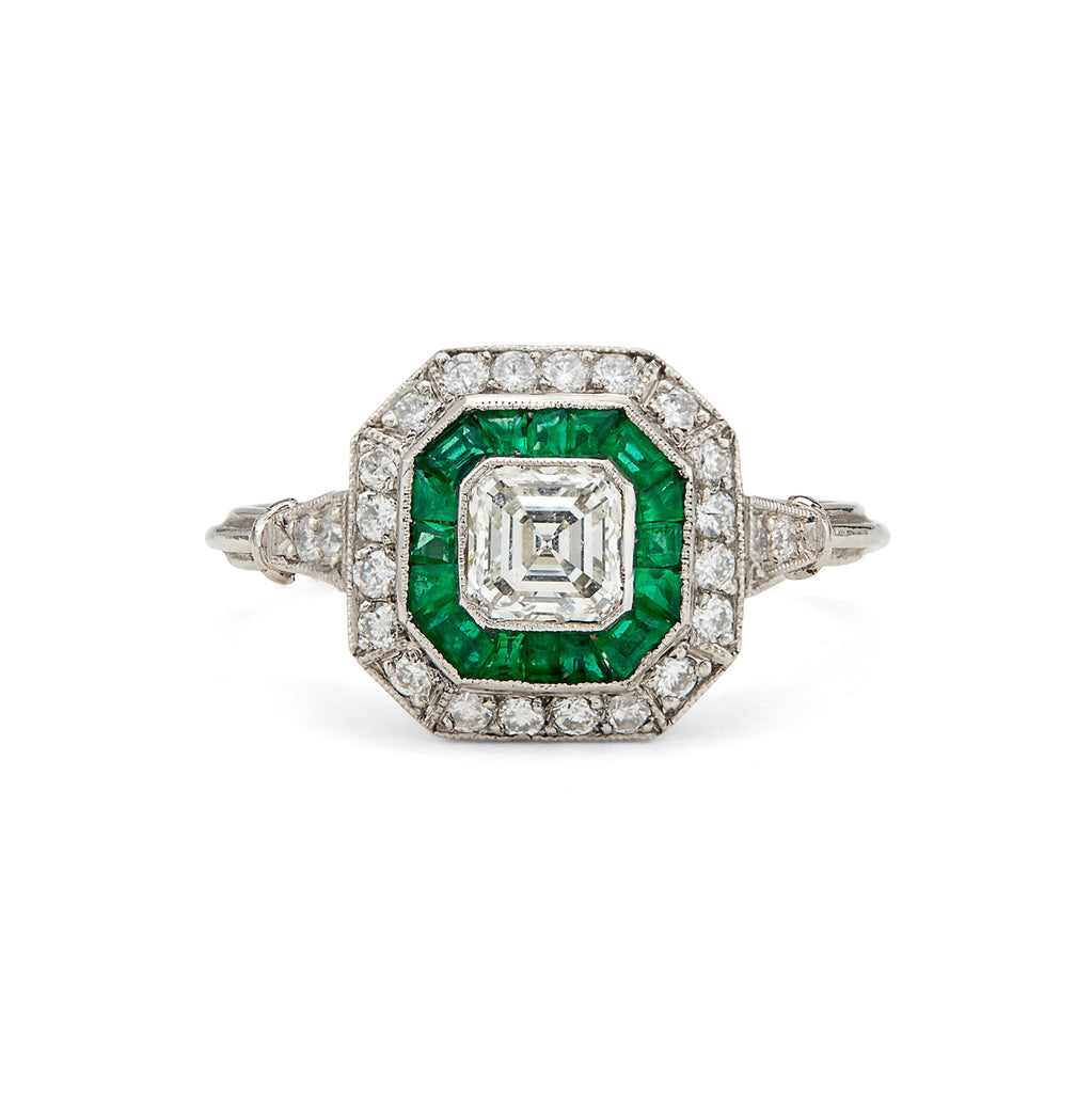 Art Deco Style Diamond & Emerald Ring