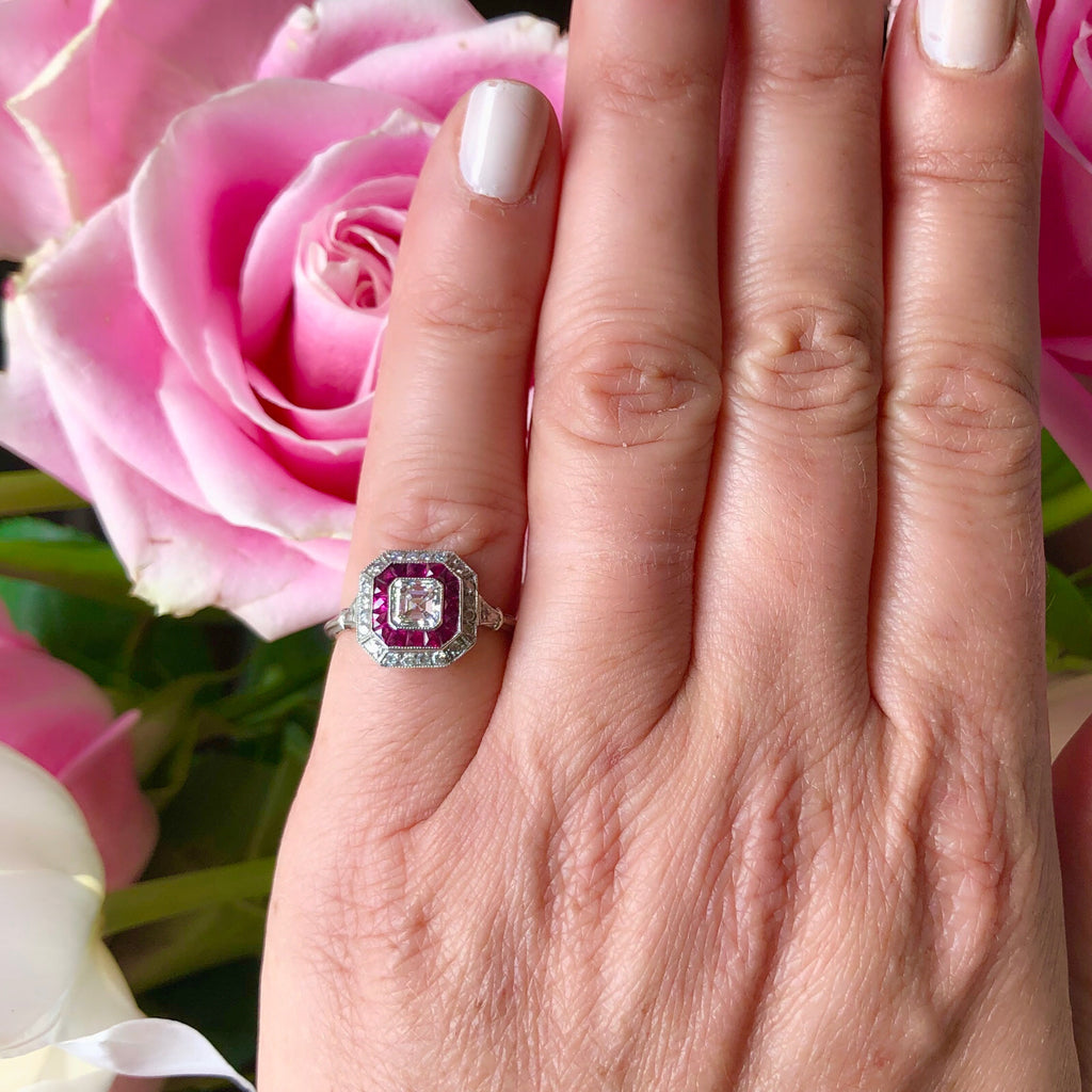 Art Deco Style Diamond & Ruby Ring
