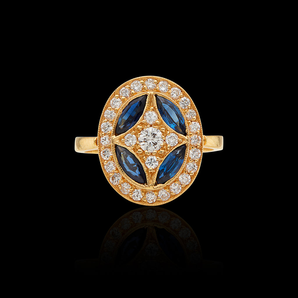 Salavetti Diamond & Sapphire Deco Style Ring