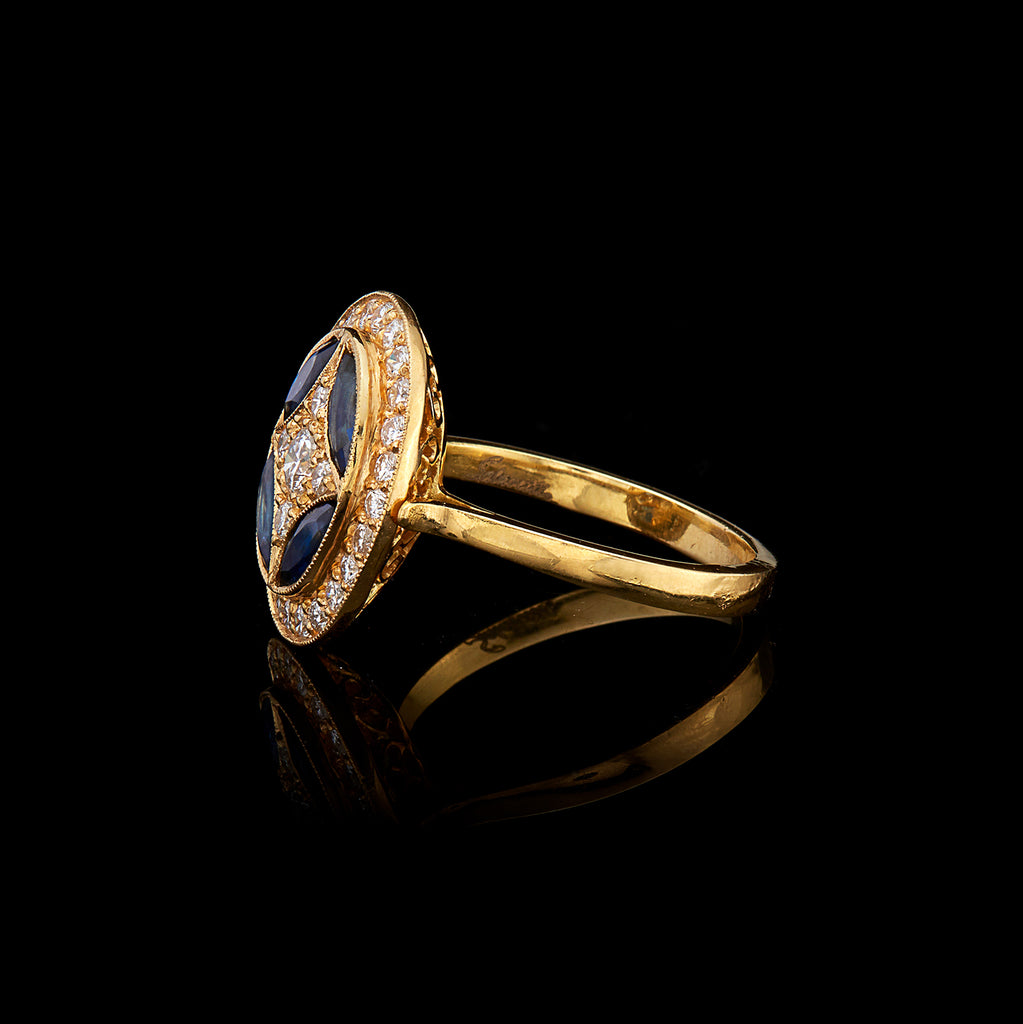 Salavetti Diamond & Sapphire Deco Style Ring