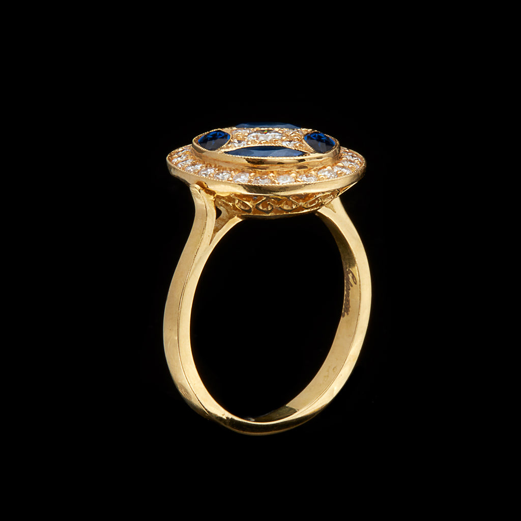 Salavetti Diamond & Sapphire Deco Style Ring