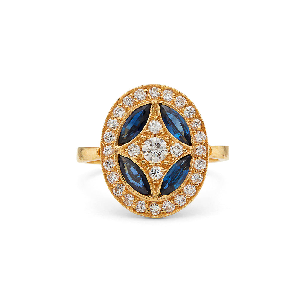 Salavetti Diamond & Sapphire Deco Style Ring